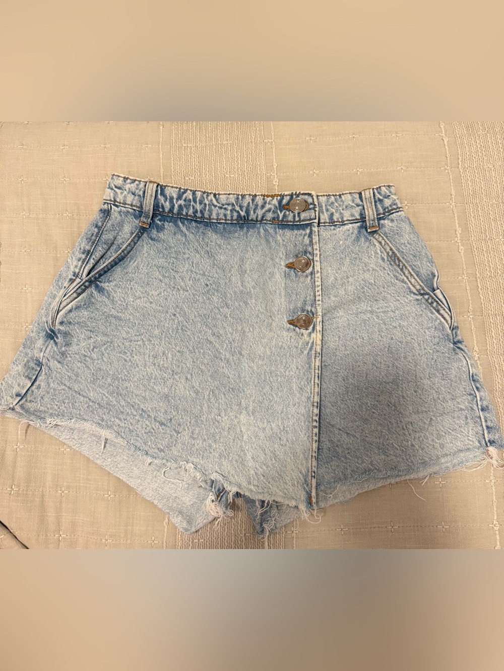Zara Light Blue Button-Front Denim Shorts